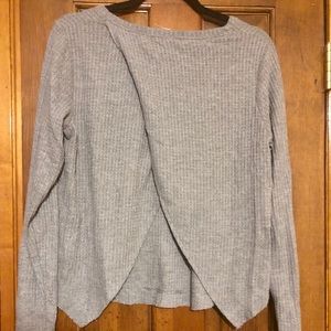 Gray thermal open back cropped sweater